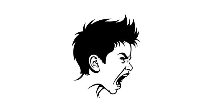 Angry Kid Yelling Profile Vector Illustration