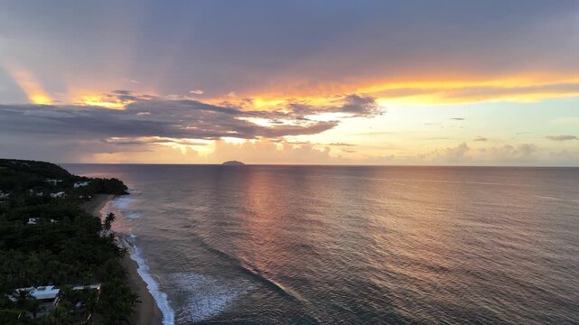 Cinematic Caribbean Sunset Over Ocean in Rincon Puerto Rico
