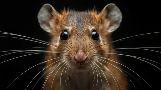 Cute brown mouse close up portrait with long whisker glossy black eye soft fur brown whisker emotive