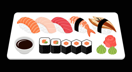 Assorted Sushi Platter with Soy Sauce and Wasabi © zid
