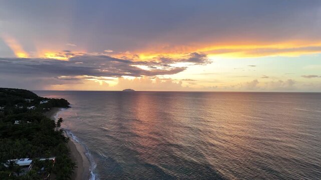 Extended Cinematic Caribbean Sunset Drone Flight in Rincon Puerto Rico
