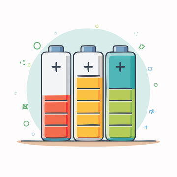 Three Batteries Showing Different Charge Levels