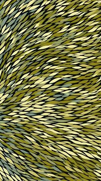 Abstract textured background with overlapping leaf shapes in shades of olive green and gold creating a dynamic and organic pattern suitable for modern design projects