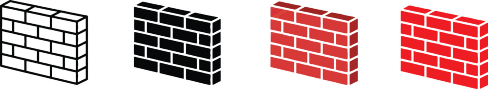 Brick wall icon set isometric views in four color variations