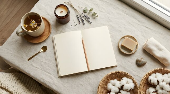 minimalist wellness journaling concept  