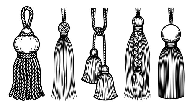 Tassel designs with various shapes and braided rope details