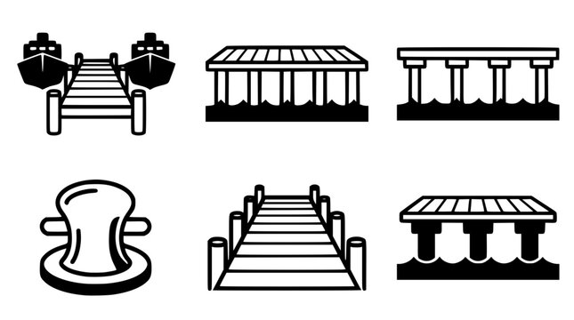 Various dock and pier structures with boats and columns