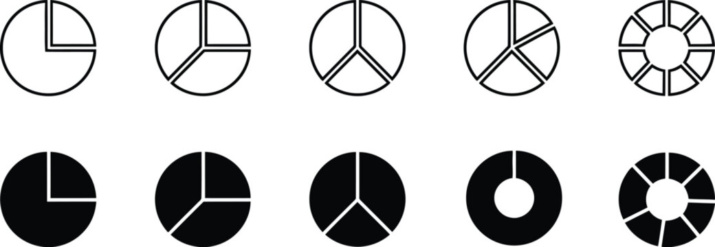 Pie chart variations black and white circular diagram set