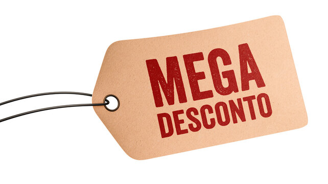 Mega Desconto: Etiqueta de pre&ccedil;o em papel com desconto isolada