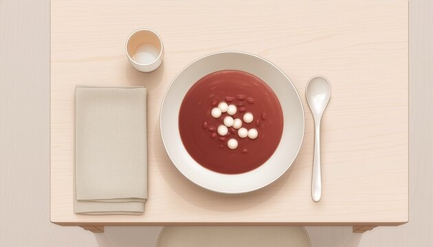 Bowl of japanese sweet red bean soup dish. Perfect for food blogs, restaurant menus, asian cuisine articles, and culinary designs.