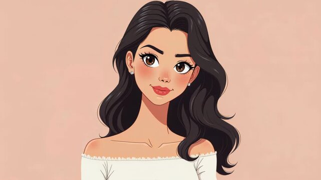 Graceful Portrait of a Young Woman: Captivating the essence of modern elegance, this illustration features a beautiful young woman.