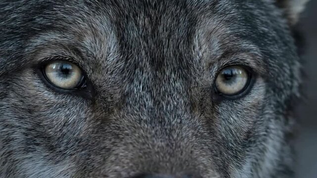 Wolf's intense gaze with piercing blue eyes and detailed fur texture