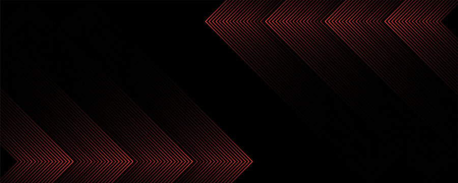 Modern abstract black background with red diagonal arrow lines. Minimal futuristic geometric texture with glowing linear pattern. Perfect for corporate banner, website header.