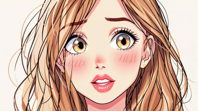 Anime Woman Expressing Emotion: An anime-style depiction of a woman with captivating eyes and flowing hair, conveying a sense of emotional depth and expressive features.