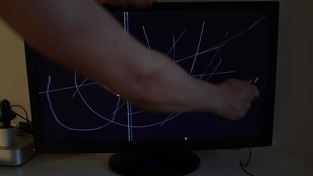 Frustrated cryptocurrency trader scratching computer display after losing money dramatic indoor finance scene with emotional stress and damaged monitor in dark workspace