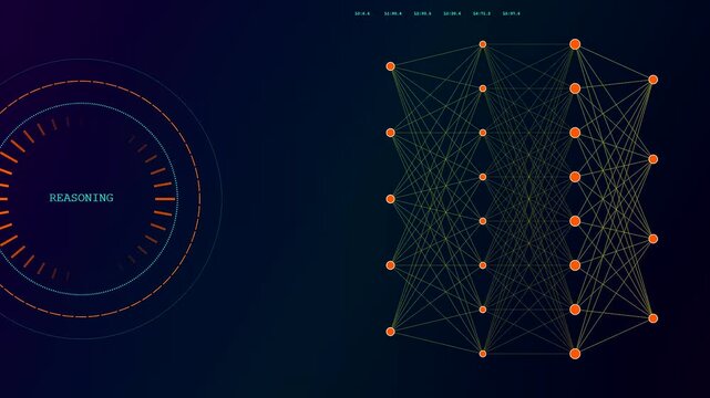 Dynamic LLM Thinking Process abstractly depicted by an evolving neural network with interconnected data points. Illustrates complex AI reasoning and continuous algorithmic computations.