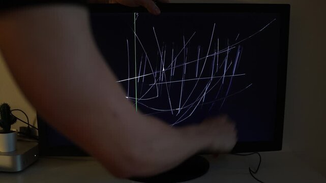 Young man reacting aggressively to failed crypto investment scratching monitor in frustration cinematic technology and finance crisis atmosphere realistic trader emotion indoors