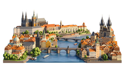 Fototapeta premium low poly prague cityscape with charles bridge and cathedral