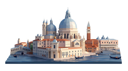 Fototapeta premium Venice cityscape low poly illustration with gondolas