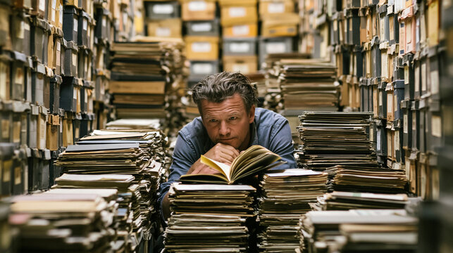 Man Immersed in Study at the Library: Unveiling Knowledge and Exploring Archives