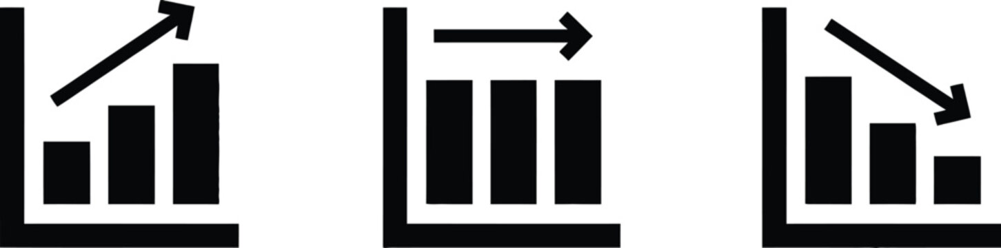 Business growth stability and decline bar graph icons set