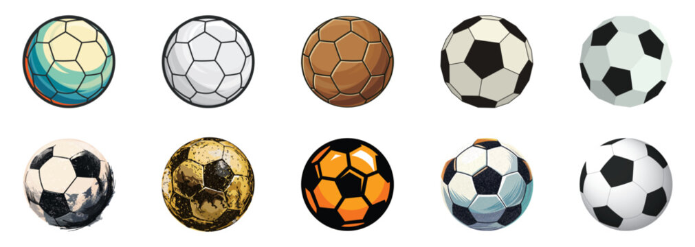 Leather soccer balls various style isolated