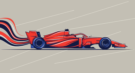 Fototapeta premium Red Formula 1 Race Car Speeding with Abstract Colorful Streamers