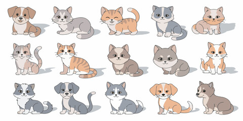 Obraz premium Cute puppies and kittens sitting together.
