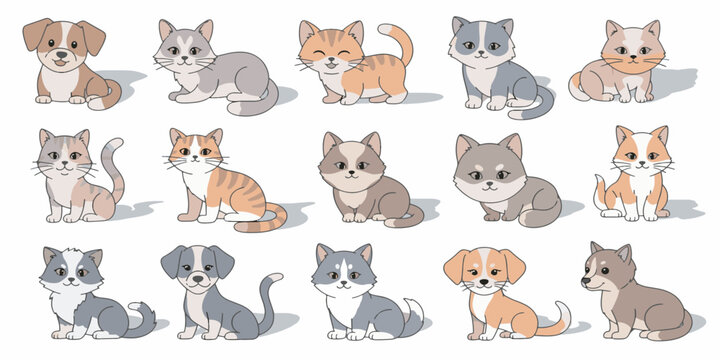 Cute puppies and kittens sitting together.