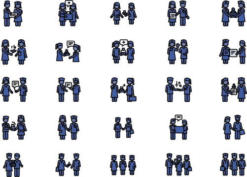 Collection of Blue Robot Icons Isolated on White Background, Futuristic Technology Concept Set