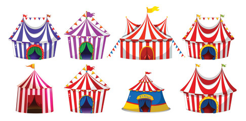 Circus tent Collection: A vibrant assortment of colorful circus tents, each unique in design, stand ready to host spectacle and wonder. © Salman