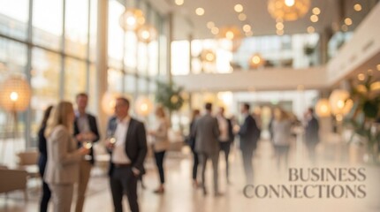 Fototapeta premium Professional business people network during a corporate social event held in a bright modern lobby in this blurred artistic photo