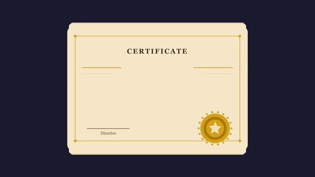Elegant Official Certificate Template Animation with Gold Seal and Professional Diploma Recognition Layout Design
