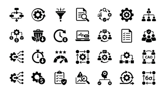 Business process management icons set workflow optimization strategy
