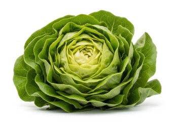 Fototapeta premium Fresh Green Butterhead Lettuce Head Isolated on White Background - Hea