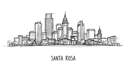 Fototapeta premium Minimalist black-and-white sketch of Santa Rosa's skyline showcasing prominent urban architecture and cityscape with diverse