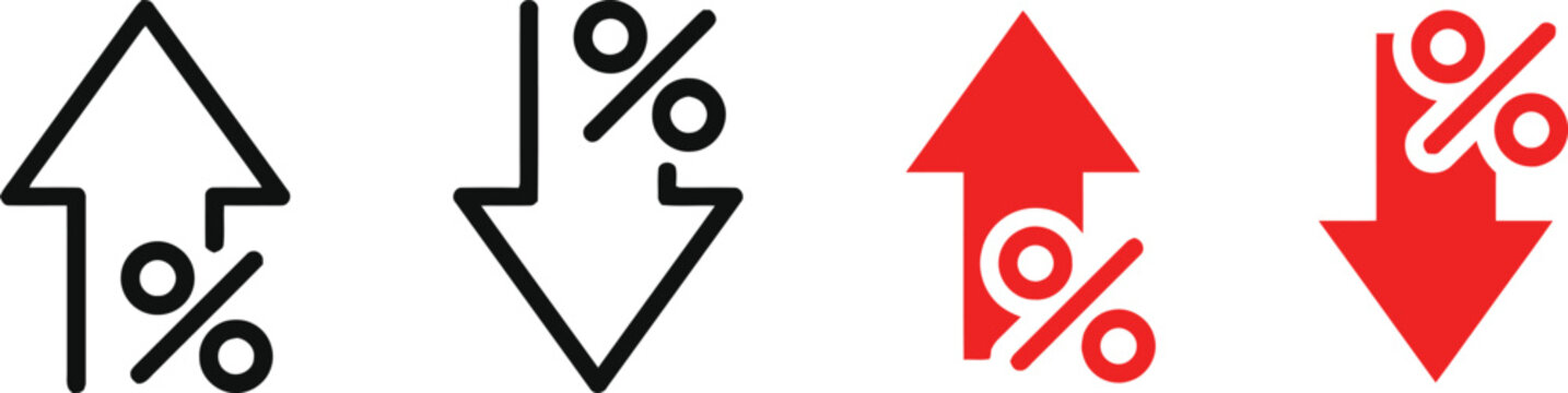 Financial indicators increase and decrease percentage icons set