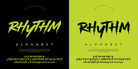Rhythm energetic brush script font with aggressive strokes for sport racing and music poster design © happy