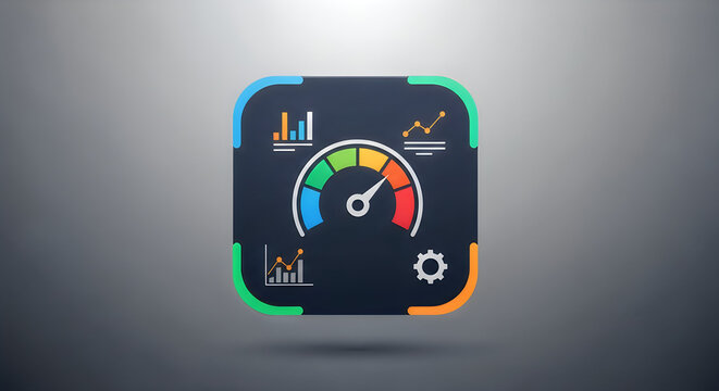 Colorful speedometer icon on gray background