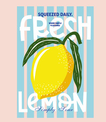 Fresh Lemon Vector Graphics artwork. hand drawing lemon illustration, summer fruit drink juice graphics. Food fashion tee shirt sweatshirt Hoody for girl's women's and boys clothing.  © sumonsharif