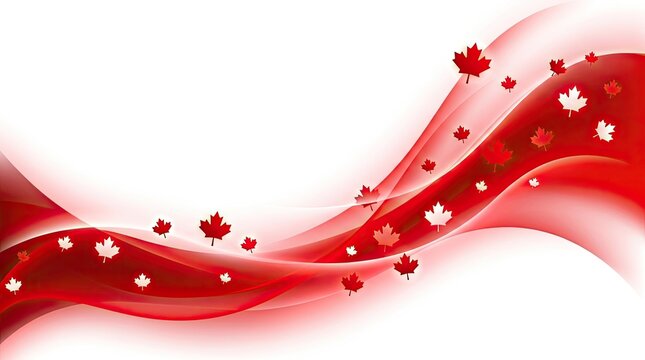 Canada day red waves flowing with maple leaves july 1st white background.