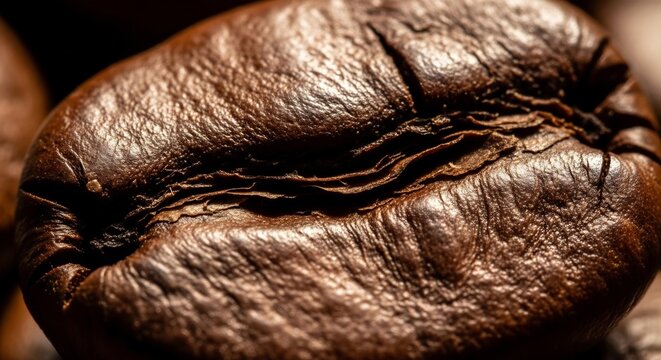 Extreme Close Up Macro Shot of a Single Roasted Coffee Bean.