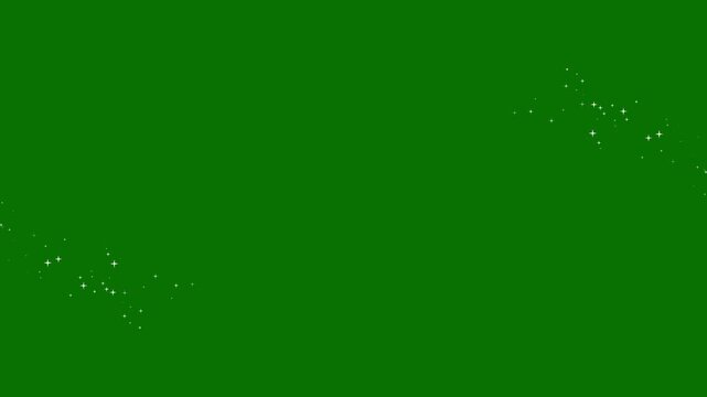 Sparkling star twinkle glitter white cartoon doodle animation, flat vector blinking shining light twinkling effect, creating a dreamy shimmer particle motion design on a green screen background. 4K