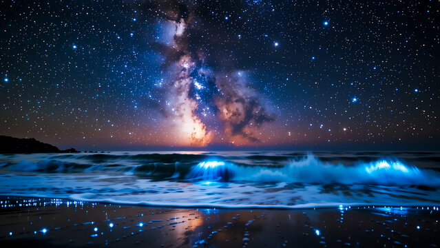 星空と光る波 | Starry sky and shimmering waves Generative AI
