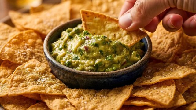 Delicious guacamole with crispy tortilla chips, a perfect appetizer for any occasion