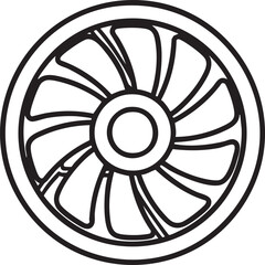 Obraz premium Black and white outline illustration of a circular computer cooling