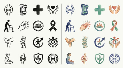Obraz premium Collection of Medical and Healthcare Icons Representing Health, Wellness, and Care.