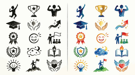 Fototapeta premium Collection of Icons Representing Success, Achievement, and Positive Outcomes in Business and Life.