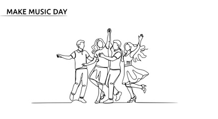 Fototapeta premium Joyful Group Dancing Celebration - Continuous Line Art of People Celebrating