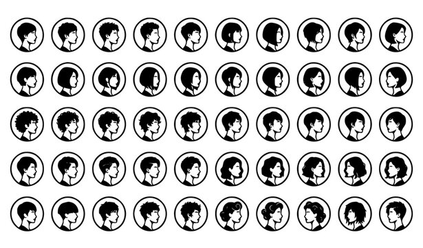 Female hairstyle avatar icon set with short hair profile women beauty salon vector collection